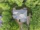 Aerial view of the roof, backyard, driveway, and tree canopy that surrounds the home at 927 Jones Wynd, Wake Forest, NC 27587