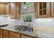 Well-lit kitchen with granite countertops, stainless steel sink, and light-colored wooden cabinetry at 927 Jones Wynd, Wake Forest, NC 27587