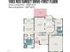 Detailed first floor plan showing layout of kitchen, bedrooms, living spaces, and garage at 1003 Red Sunset Dr, Apex, NC 27502