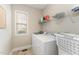 Functional laundry room featuring modern appliances and shelving at 1003 Red Sunset Dr, Apex, NC 27502