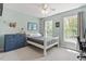 Comfortable bedroom with two large windows letting in lots of natural light and a blue dresser at 1007 Grandover Dr, Durham, NC 27713