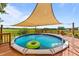 Relaxing above-ground pool with wooden deck offers stunning views of surrounding landscape at 106 Contender Dr, Clayton, NC 27520