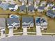 An aerial shot reveals backyard pools, solar panels, landscaping and neighborhood charm at 1816 Sandoval Dr, Durham, NC 27703