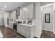 Well-equipped kitchen with gray cabinets, stainless steel appliances, white backsplash, and hardwood floors at 1816 Sandoval Dr, Durham, NC 27703