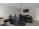 Spacious media room offering tiered leather seating and a large flat screen tv for a cinematic experience at 1816 Sandoval Dr, Durham, NC 27703