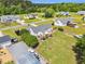 Aerial perspective of backyard featuring a fire pit and wooden deck at 182 Jesse Dr, Smithfield, NC 27577