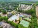 An aerial view showcases the community pool, clubhouse, and tennis courts nestled among tree-lined streets at 201 Mayfield Dr, Apex, NC 27539