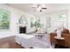 Cozy living room with a fireplace, large windows, and comfortable seating at 275 N Farm Dr, Clayton, NC 27527
