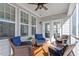 Inviting screened porch with comfortable seating, ceiling fan, and views of the backyard at 2919 Winter Crop Way, Apex, NC 27502