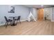 A playroom with space for a small table, a tent, and natural light from a sliding barn door at 3009 Hillmer Dr, Raleigh, NC 27609