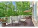 Charming outdoor deck featuring cozy seating and views of natural surroundings, perfect for relaxing and entertaining at 3440 Black Bear Cv, Burlington, NC 27215