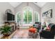Inviting living room with fireplace, large windows, and stylish decor at 3440 Black Bear Cv, Burlington, NC 27215