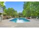 Backyard pool with lush landscaping and lounge chairs, perfect for relaxation and outdoor entertaining at 3440 Black Bear Cv, Burlington, NC 27215