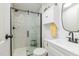 Modern bathroom featuring a glass shower, white vanity, and neutral finishes, creating a clean and stylish space at 435 Salt And Light Ln, Henderson, NC 27537