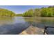 Wooden dock on a calm lake featuring a ladder for easy access at 435 Salt And Light Ln, Henderson, NC 27537