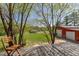 Scenic view from a rooftop, showcasing a lush landscape, a red barn, and the main house in the distance at 435 Salt And Light Ln, Henderson, NC 27537