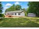 Charming single-story home with a well-maintained lawn and a small storage shed in the backyard at 4467 Virgilina Rd, Roxboro, NC 27574