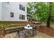 Cozy backyard patio with outdoor seating and lush landscaping at 6 Chelan Ct, Durham, NC 27713