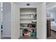 View of open closet with shelving that allows for plenty of storage at 608 W Godwin St, Dunn, NC 28334