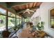 Relaxing screened-in porch with a wood ceiling, ceiling fan, and views of the backyard at 708 W Main St, Carrboro, NC 27510
