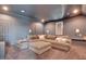 Cozy living room featuring plush seating, soft carpet, and a relaxing ambiance with recessed lighting at 100 Highveld Ave, Chapel Hill, NC 27516