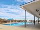 Community pool featuring a covered patio, outdoor seating, and beautiful blue tiling at 1095 Channel Drop Lp, Zebulon, NC 27597