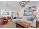 Open-concept living room with fireplace, hardwood floors, and abundant natural light at 1112 Watauga Street St, Raleigh, NC 27604