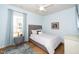 Bedroom with light blue walls, a ceiling fan and one large window at 112 Manning Way, Durham, NC 27703