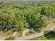 Aerial view of home nestled in a lush, green wooded area, showcasing its tranquil setting at 200 Weybossett Rd, Henderson, NC 27537