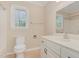 Bright bathroom with a toilet, vanity with a sink, and a window bringing in natural light at 200 Weybossett Rd, Henderson, NC 27537