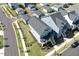 Aerial view of a home showcasing its well-manicured lawn and charming neighborhood setting at 201 Annabelle Blue Drive, Wake Forest, NC 27587