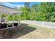 Exterior view of a covered patio and fenced yard with lush green lawn at 214 Dogwood Blossoms Dr, Durham, NC 27703