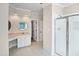 Spacious main bathroom with shower, tiled floors, and vanity with plenty of storage at 280 Dreamcatcher Trl, Youngsville, NC 27596