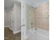 Modern bathroom with glass shower door and subway tile at 3425 Donnigale Ave, Durham, NC 27705