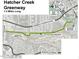 Map of Hatcher Creek Greenway showing walking trails, parks, and community areas at 4024 Claret Ln, Morrisville, NC 27560