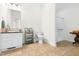 Bathroom featuring a single vanity, a toilet, and a shower with a glass door at 416 Mitchell St, Hillsborough, NC 27278