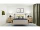 Bright bedroom featuring a stylish bed with bedside tables and decorative lamps at 545 Morning Light Dr, Angier, NC 27501