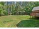 Expansive backyard showcases mature trees and a serene wooded view from the deck at 5524 Jomali Dr, Durham, NC 27705