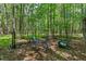 Secluded backyard area features comfortable seating amidst the natural beauty of the surrounding woods at 5524 Jomali Dr, Durham, NC 27705