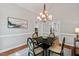 Formal dining room featuring hardwood floors, decorative light fixture, and neutral paint at 5524 Jomali Dr, Durham, NC 27705