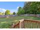 Spacious, green backyard enclosed by a wooden fence, offering privacy and room for outdoor activities at 612 Lakeview Ave, Wake Forest, NC 27587