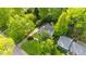 Aerial shot of home, lush lawn and mature trees in desirable neighborhood near walking trails and entertainment at 1008 Winona Rd, Raleigh, NC 27609
