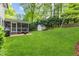 Lush backyard features a large yard, storage shed, swing set, and screened porch at 1008 Winona Rd, Raleigh, NC 27609