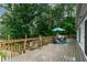Outdoor deck offers lake views with patio furniture and shade umbrella at 106 Palomino Cv, Louisburg, NC 27549