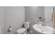 Cozy powder room features a pedestal sink and modern fixtures at 116 Alumroot Rd, Holly Springs, NC 27540