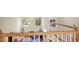 Open living area with fireplace and large windows, viewed from upstairs landing at 1258 Jamestowne Dr, Elon, NC 27244