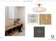 Mudroom with Gossamer Veil walls, Pure White trim, built in seating and a modern light fixture at 1809 Bennett St, Raleigh, NC 27604
