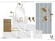 Primary Suite showcases a double sink vanity, gold fixtures, marble countertop and shower head at 1809 Bennett St, Raleigh, NC 27604