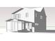 Black and white rendering of the rear exterior, featuring a screened in porch, on a two-story new construction home at 1809 Bennett St, Raleigh, NC 27604