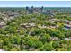 Scenic aerial view of residential area and city skyline, surrounded by lush greenery and mature trees at 224 E Park Dr, Raleigh, NC 27605